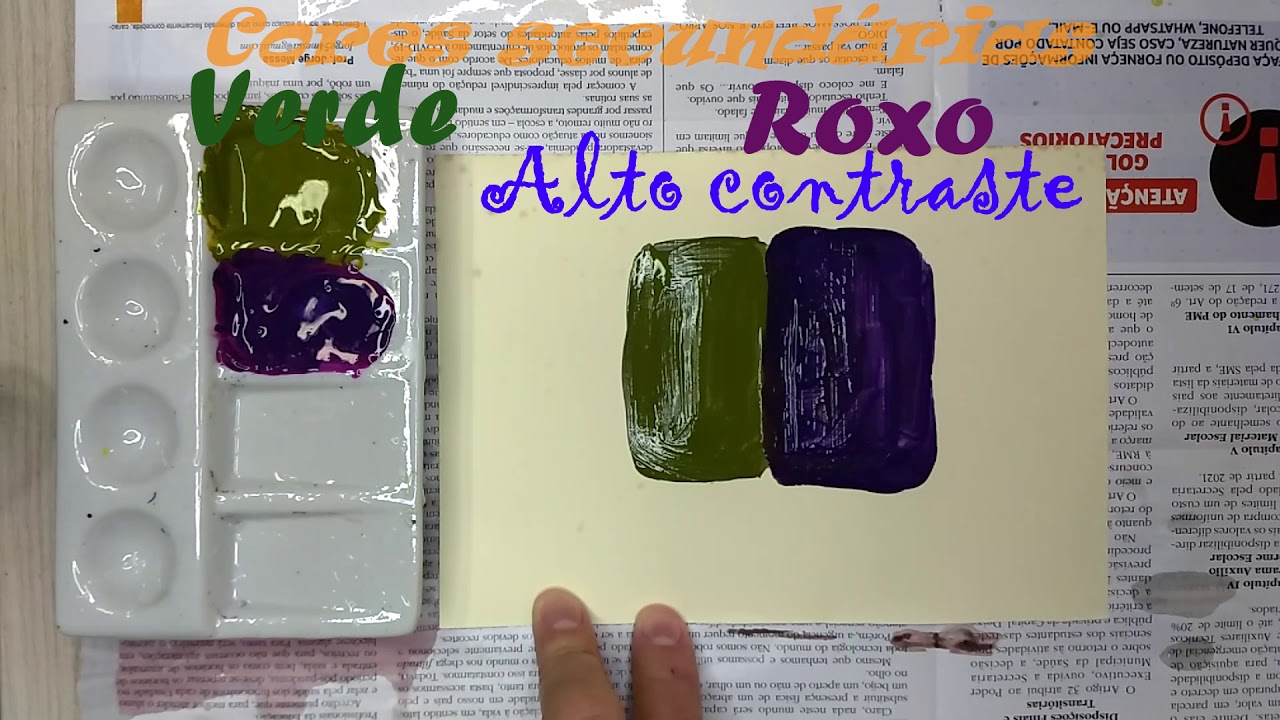 Obtendo uma cor terciária com as misturas das cores secundárias verde e roxo