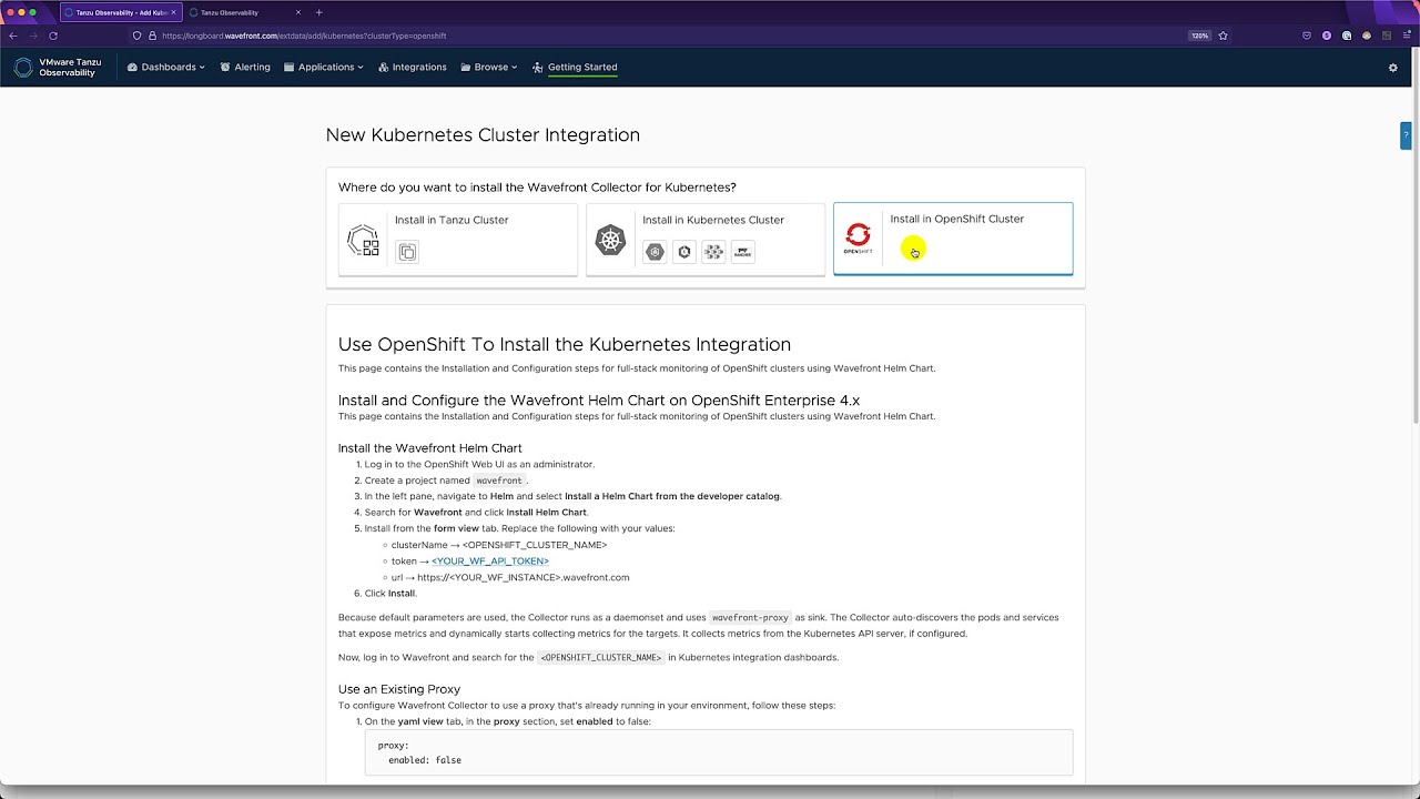 Tanzu Observability and OpenShift