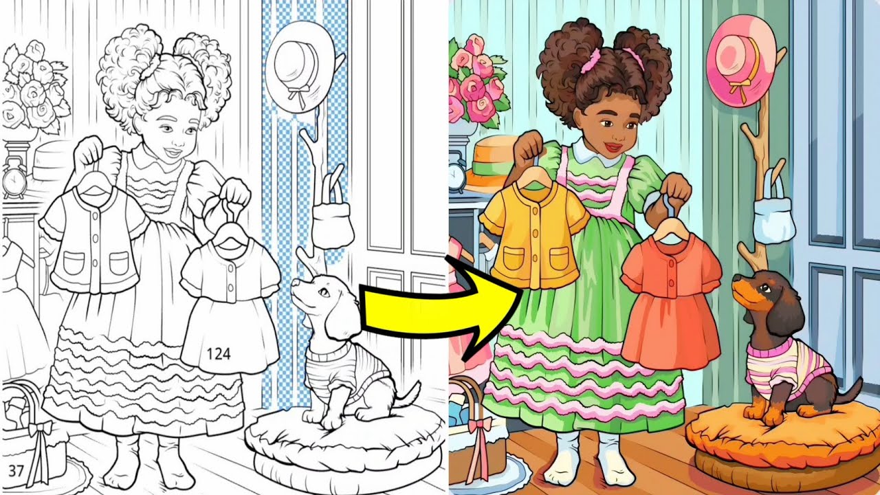🎨 Cute Girl & Puppy | Peaceful Coloring for Stress Relief 🌈