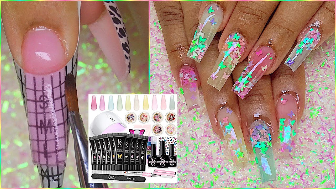 SXC Cosmetics NEW Butterfly Polygel Kit! Using Nail Forms Jelly Butterfly Nail Art GIVEAWAY