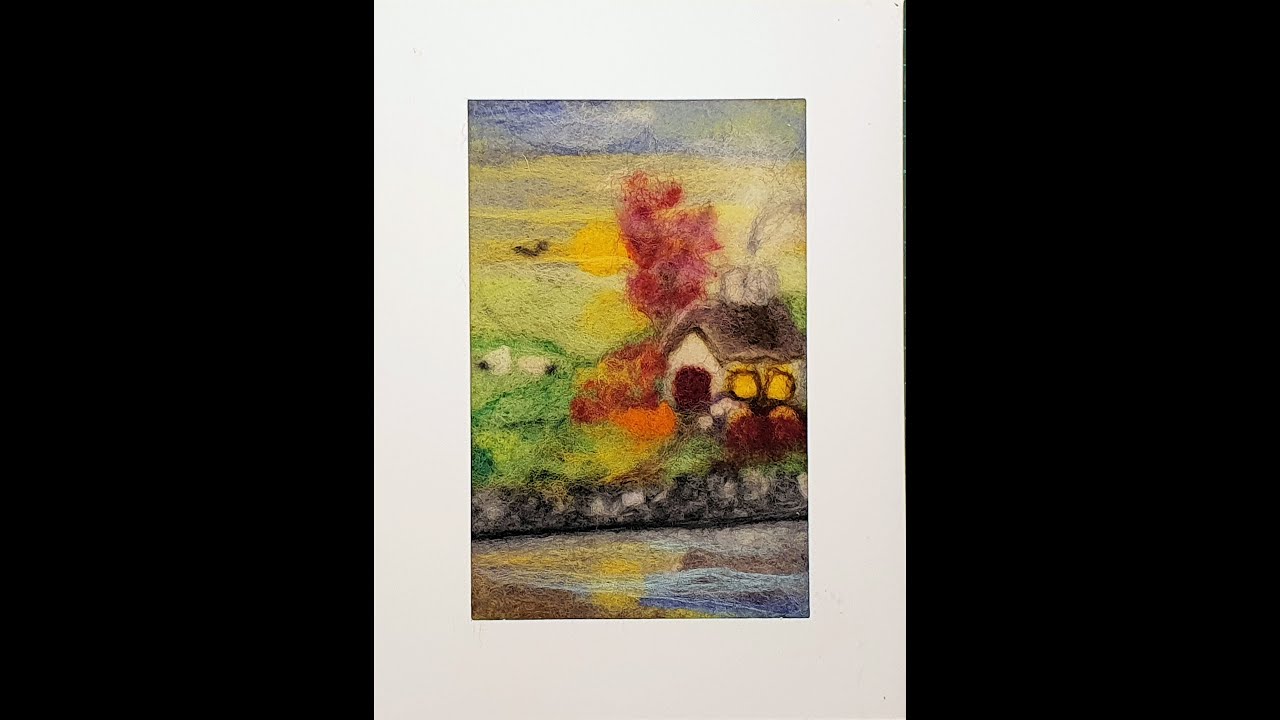 Hill Cottage, Beginner needle felting project. Greetings card