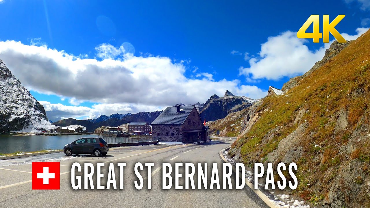 Legendary Great St. Bernard alpine pass, Switzerland to Italy 🇨🇭 4K