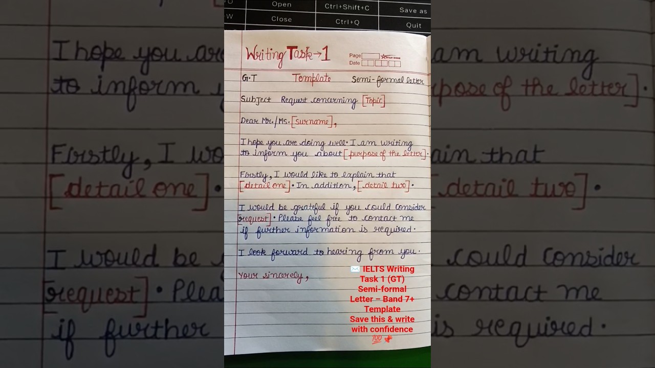 ✉️IELTS Writing Task 1(GT) Semi-formal Letter – Band 7+ TemplateSave this & write with confidence 💯📌