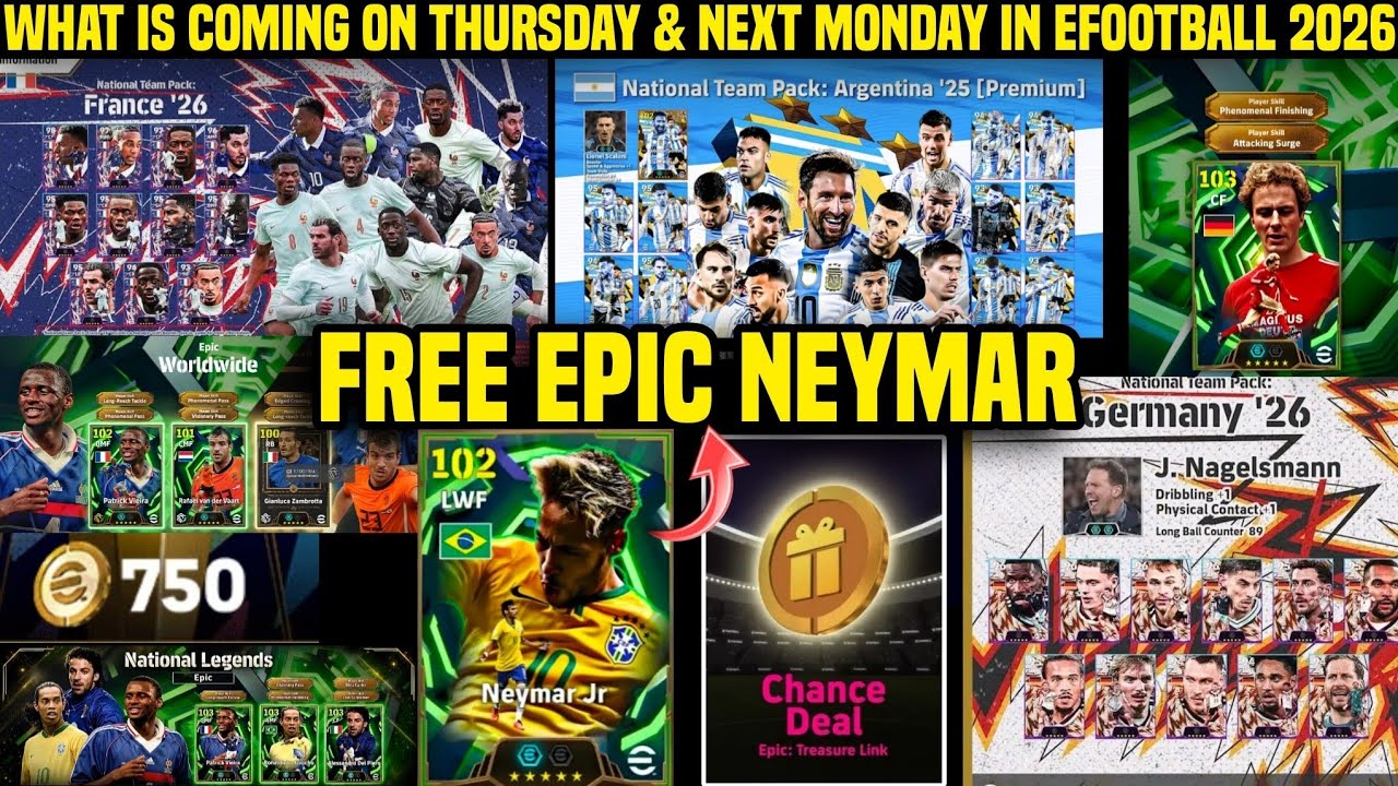 Free 104 Epic Neymar: What is coming on Thursday & Next Monday in eFootball 2026, Free 1000 Coins