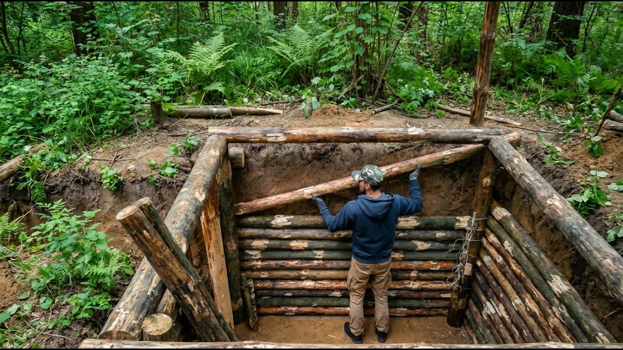 Dugout. Building the walls of a hidden log cabin. Chapter 2
