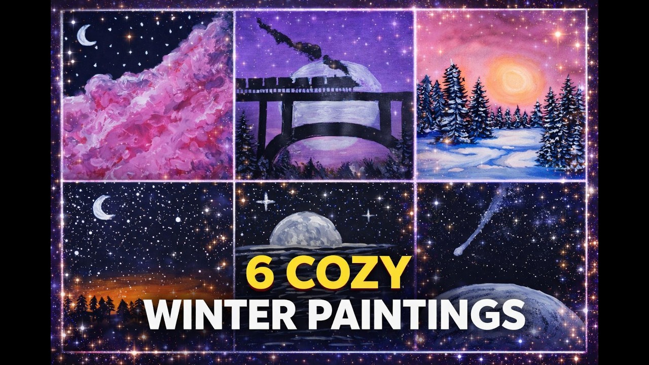 6 Cozy Winter Acrylic Painting Tutorials ❄️ | Compilation Challenge | Step-by-Step for Beginners