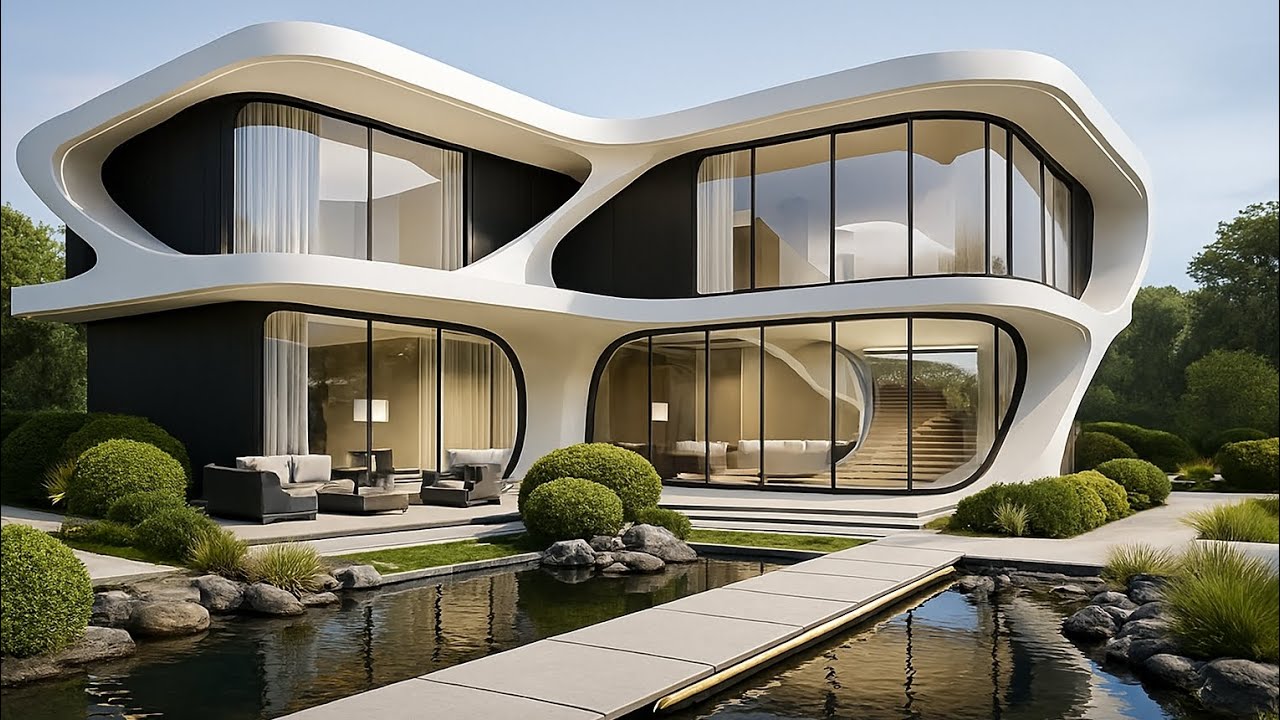 Modern Futuristic Luxury House Design | Ultra Modern Villa Exterior with Water Pond