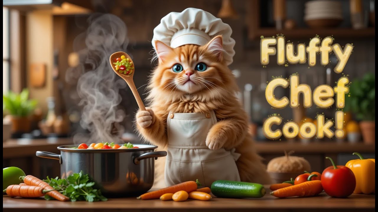 The Fluffy Cat Chef: Cooking Up a Tasty Veggie Feast! 🍽️😺#cute #cat #fluffycat #catfood #pets #cute