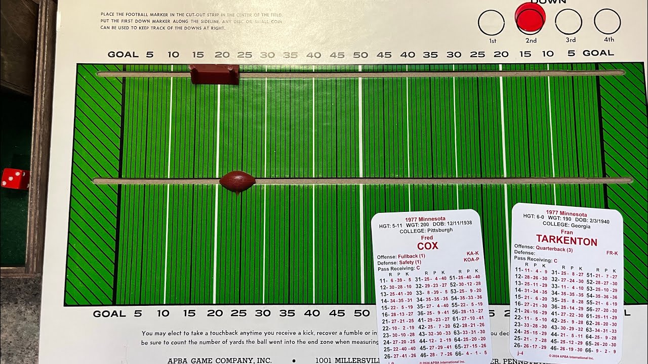 APBA football 1977 replay Green Bay at Minnesota 2nd quarter October 2nd 