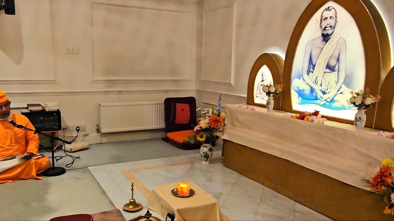 Swami Ishatmanandaji singing at Ramakrishna Vedanta Centre, Bourne End, UK