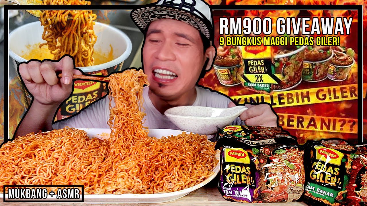 RM999 GIVEAWAY & MKN 9 BUNGKUS MAGGI PEDAS GILER JAMBAN KIRIM SALAM | ASMR MUKBANG