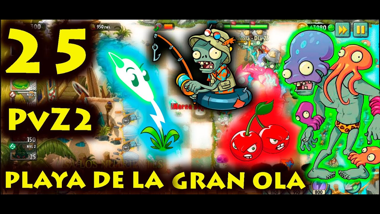 Plantas vs. Zombies 2 - Playa de la Gran Ola - Día 25