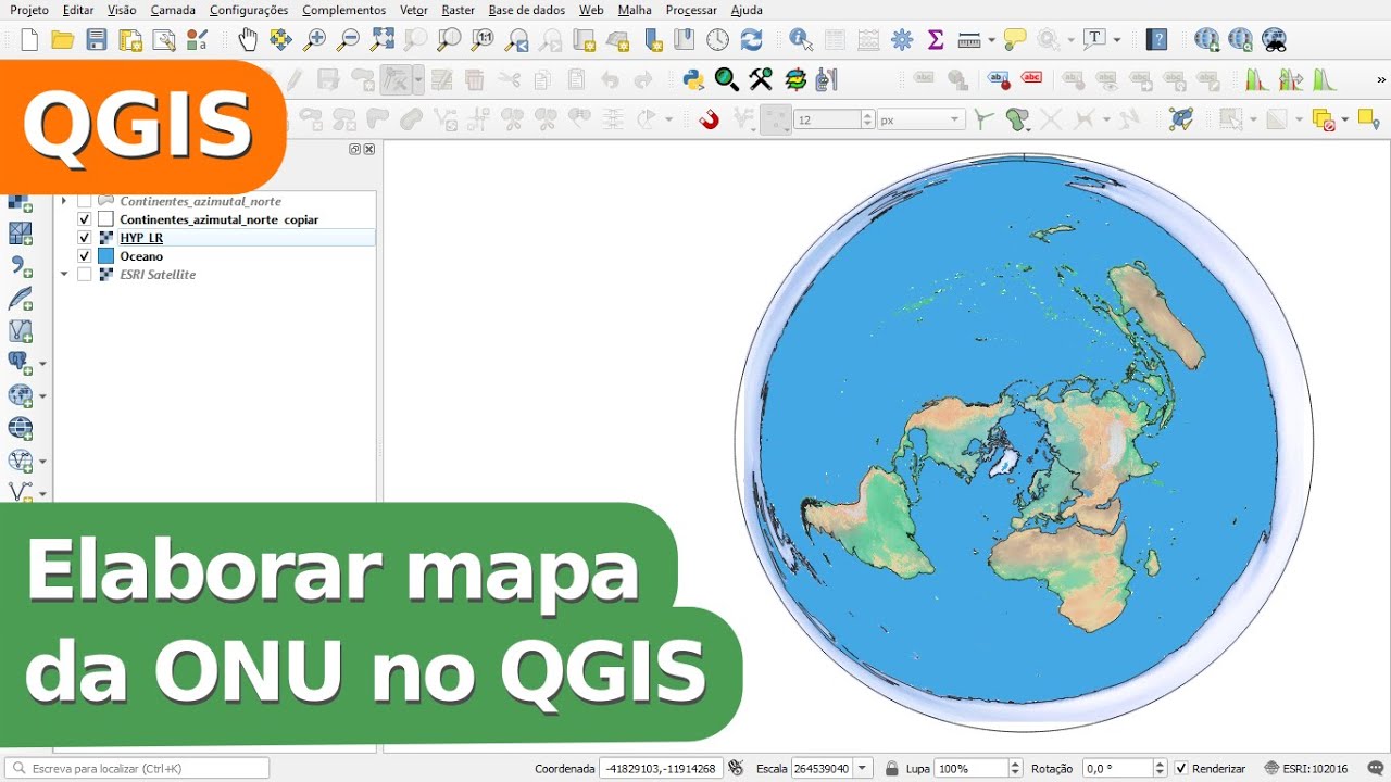 Elaborar mapa na projeção azimutal equidistante (mapa da ONU) no QGIS