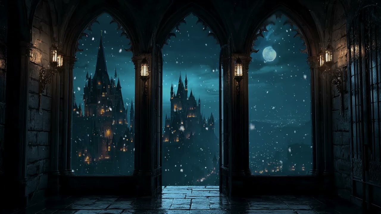 Hogwarts Snowy Castle View from the Window | Calm Winter Ambience for Study and Deep Sleep