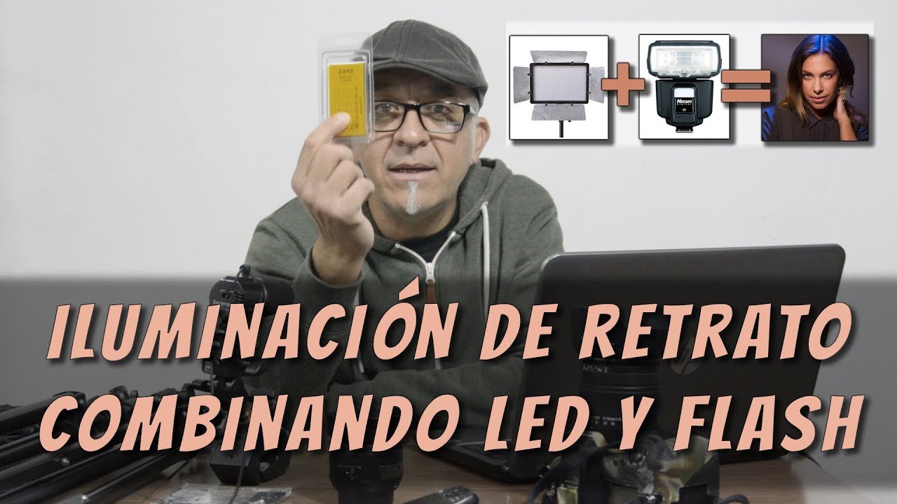 Iluminación de retrato combinando luz de flash y LED