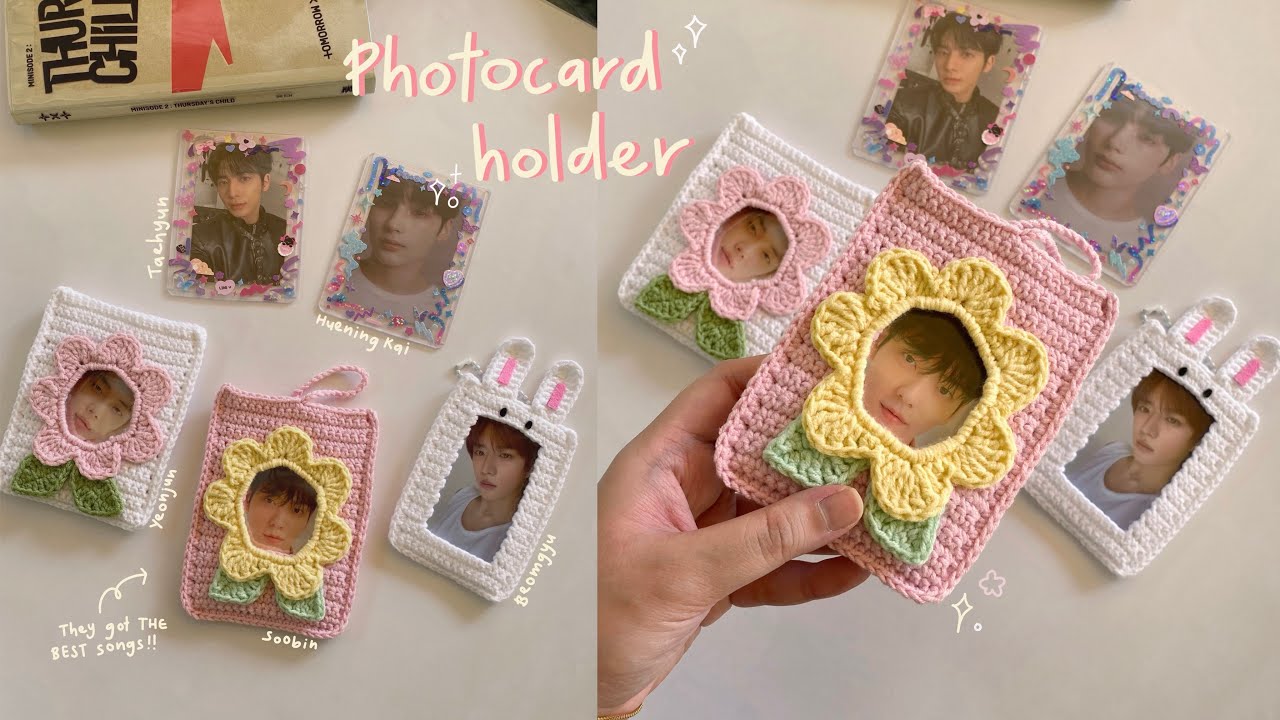 How to crochet photocard holder 2 STYLES (flower and bunny) | step-by-step tutorial