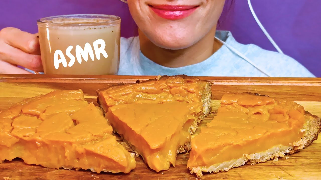 ASMR Pumpkin pie + Pumpkin spice latte (Mukbang|No Talking|Eating Sounds)