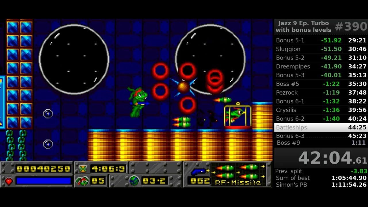 Jazz Jackrabbit 1 speedrun, 9 Episodes, Turbo, All Bonus Levels, in 1:09:47