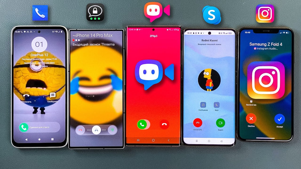 Skype, Instagram, JusTalk, Threema & ACR HTC U23 + iPhone XS + Redmagic 9 + Realme 11 + Note 20U