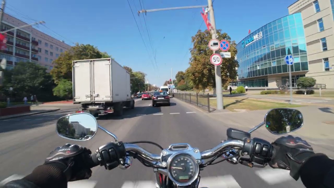 Riding around town on September 1st on a Harley Davidson Sportster 1200 custom