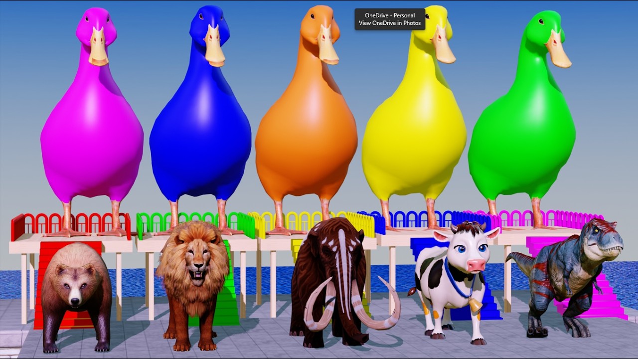 Long Slide Game with Cow Elephant Gorilla Hippopotamus Tiger 3d Animal Game Funny 3d Animals