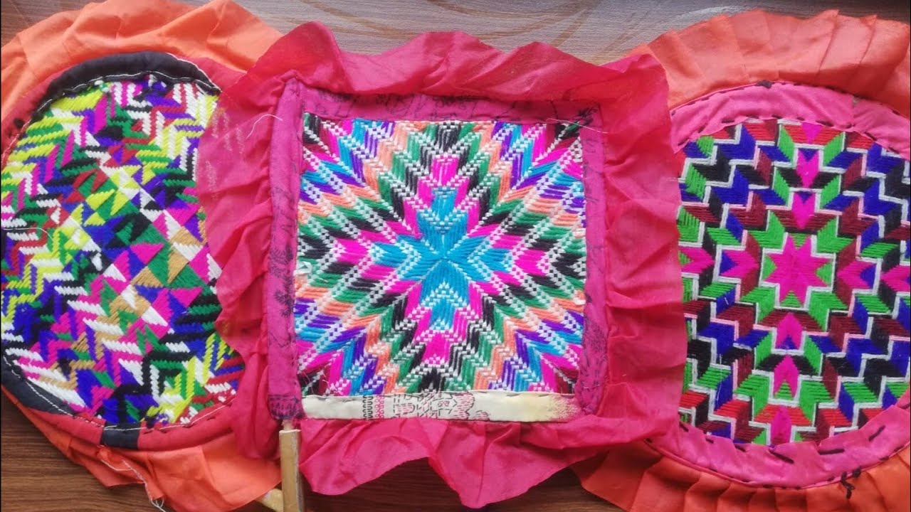 Hand fan design || best out of waste || hand embroidery by wool hand fan design.....