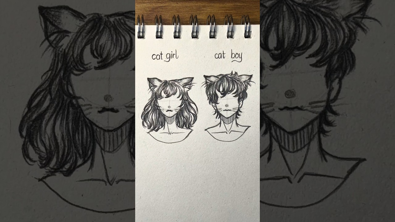 🎨 Drawing Cat Girl & Cat Boy Ears and Eyes 🐱✨ #art #drawing #catgirl #catboy #animeart #shorts