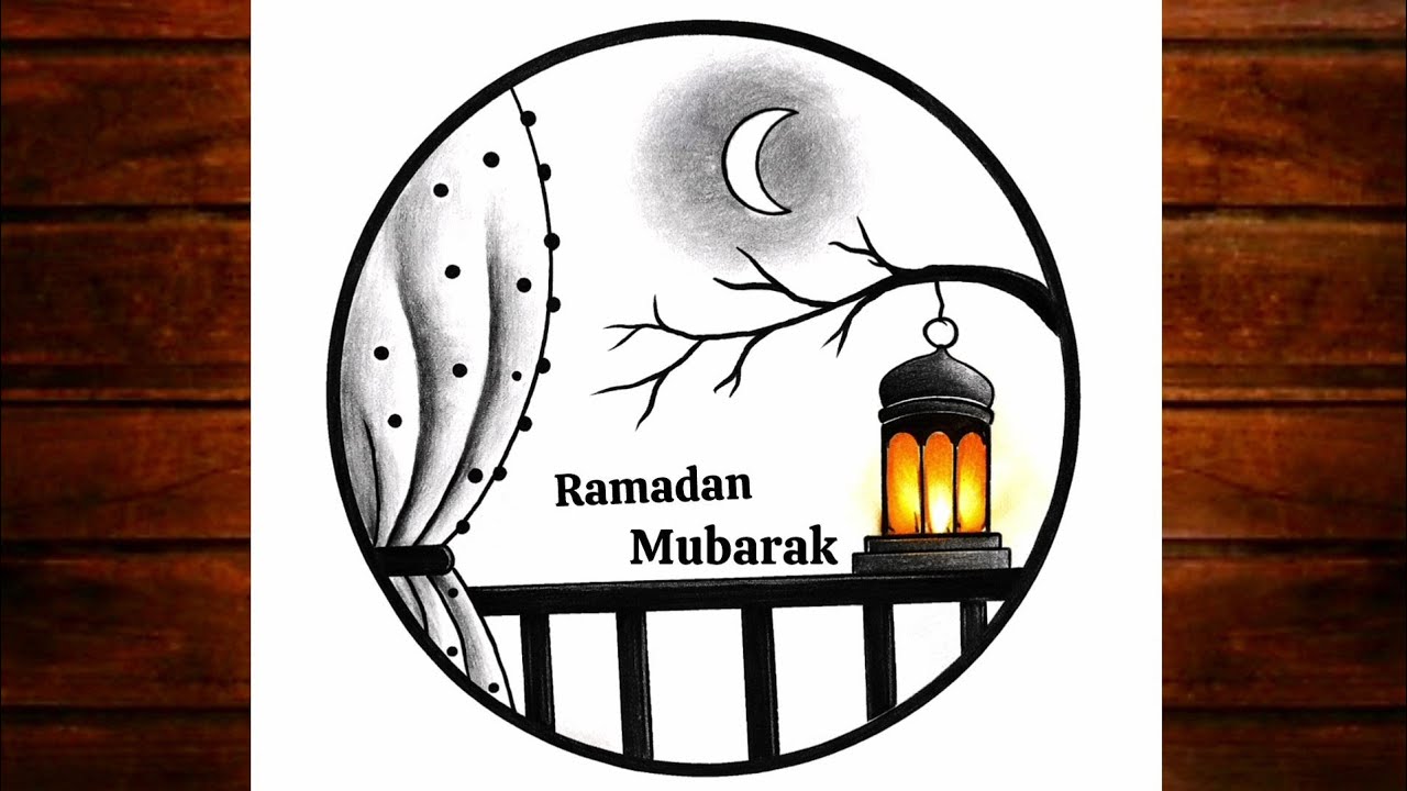 Ramadan Mubarak drawing/Easy Circle Scenery Drawing/Pencil Drawing /Easy drawing ideas for beginners