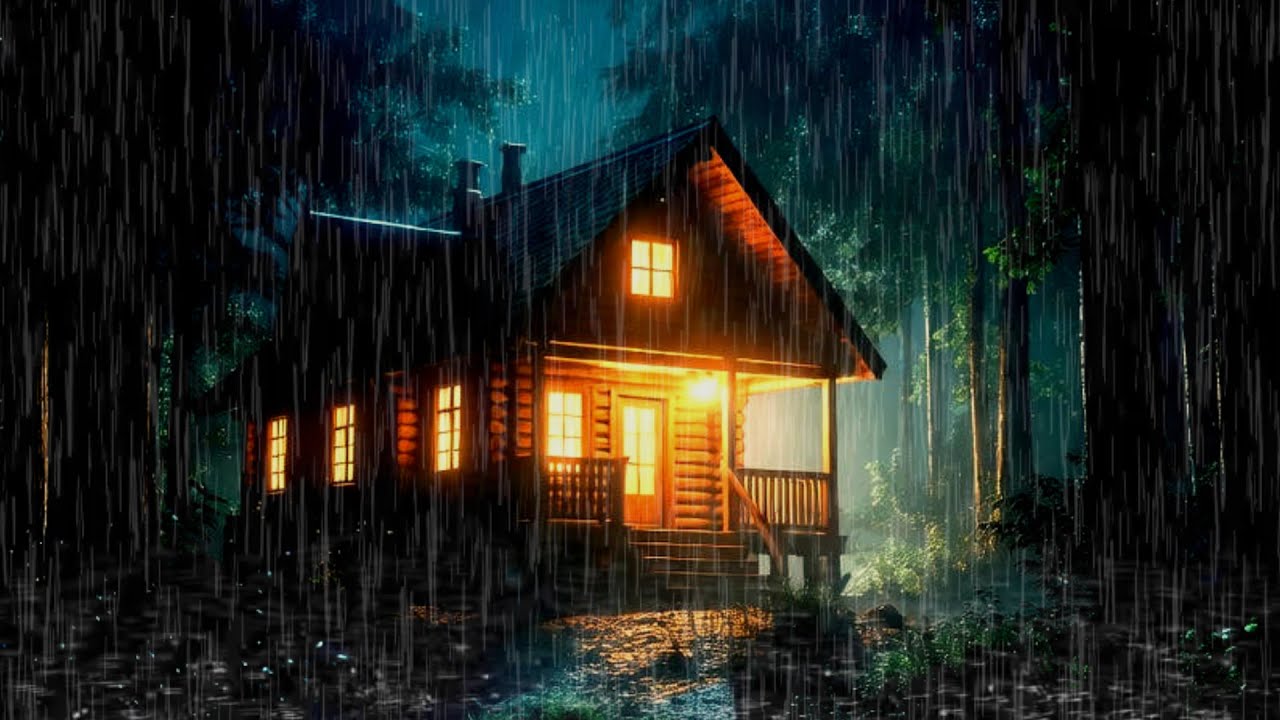 🌙 Peaceful Rain Outside a Warm Log Cabin | Fall Asleep Fast
