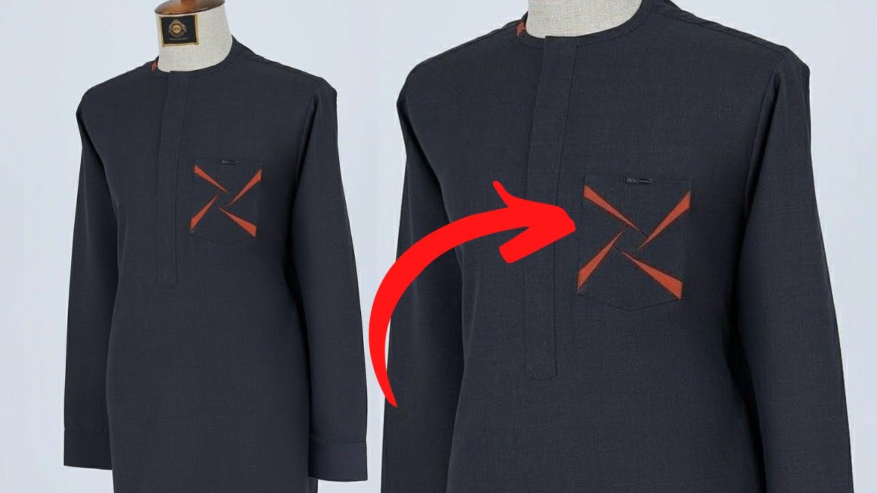 How to cut and sew a pattern pocket design on senator outfit step by step