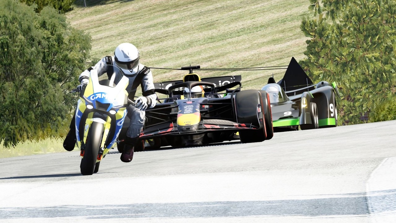 Yamaha R1 M Camel vs Red Bull F1 Racing Car vs Asurada AKF-0/G vs Hypercars Bugatti vs Mercedes-Benz