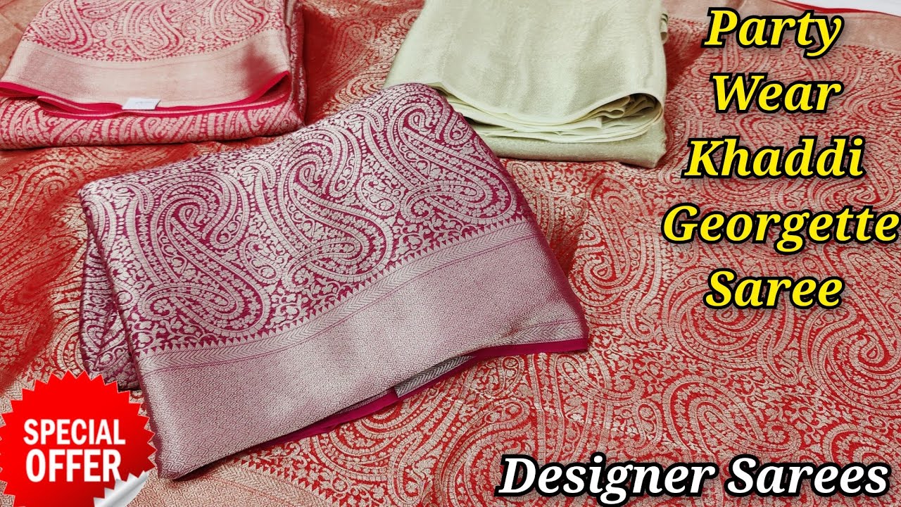 🔥 Latest Designer Party Wear Pure Khaddi Georgette Zari Weaving Sarees, #khaddisaree #georgettesaree