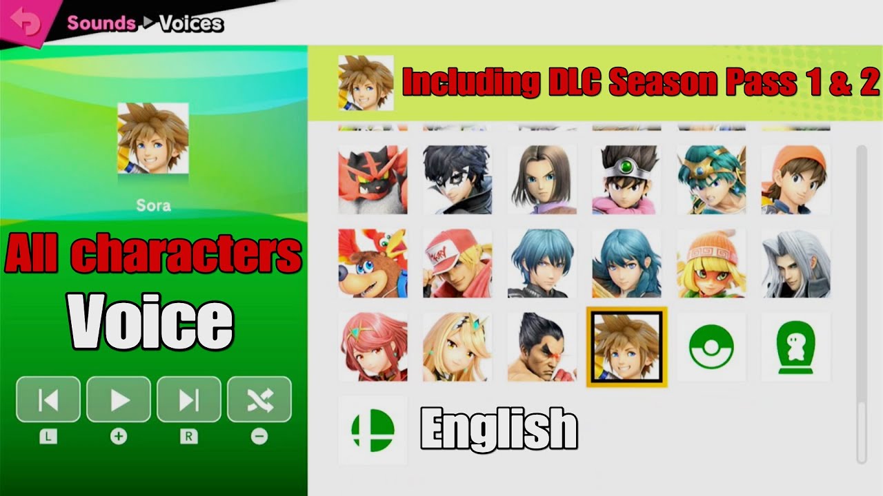 Super Smash Bros Ultimate - All Characters Voice 'English' - Including DLC Season Pass 1 & 2