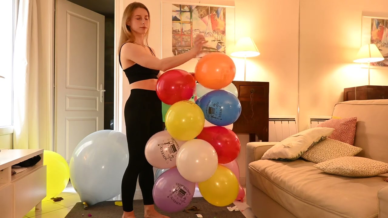 Girl pops a bunch of balloons - Preview