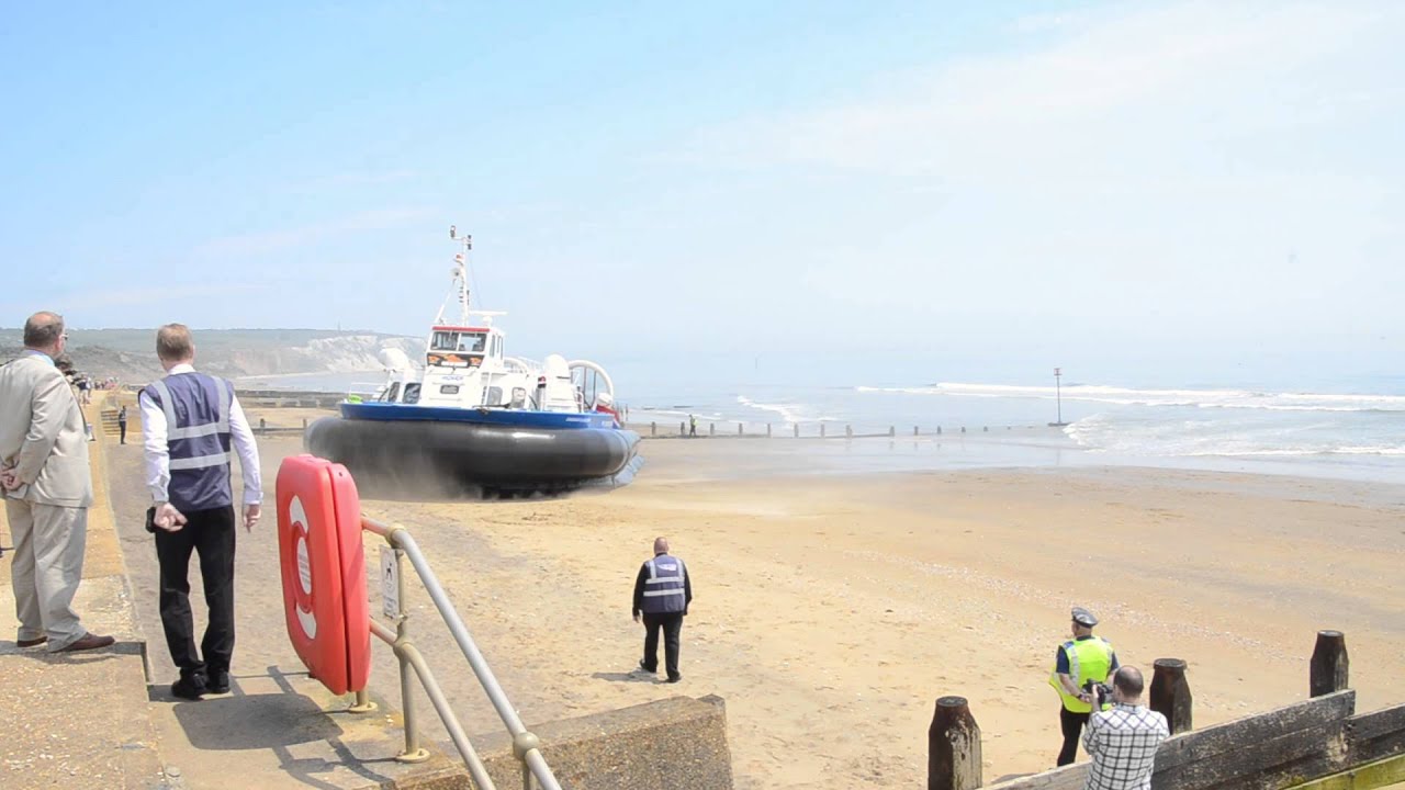 Hovercraft lands on Sandown beach Isle of Wight