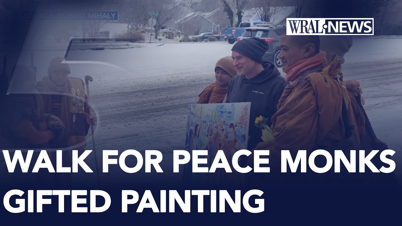Walk for Peace Monks Gifted Painting by Durham Artist