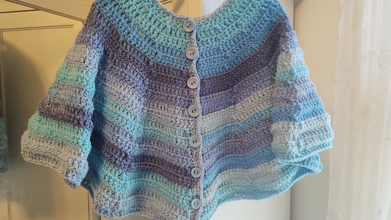 Crochet Bed Cape - Round button-up Poncho