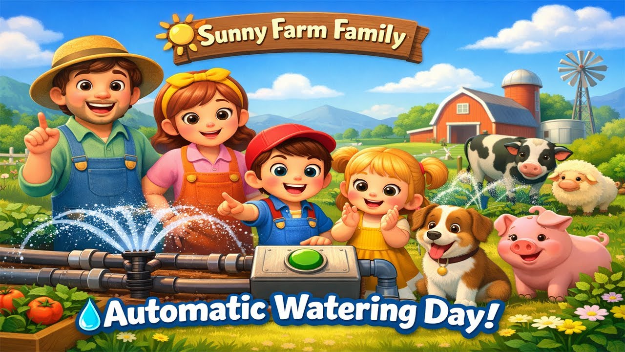 Sunny Farm Family 🌞 | Automatic Watering System 💧 | Learn About Teamwork & Caring for Plants