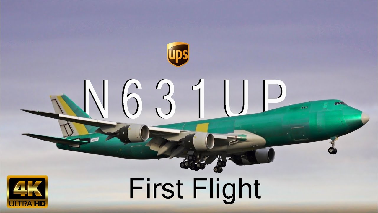 4K | 2021 UPS Boeing 747-8 F Cargo (N631UP) First Flight Tests- Landing+ Touch-Go+ Hard Touchdown