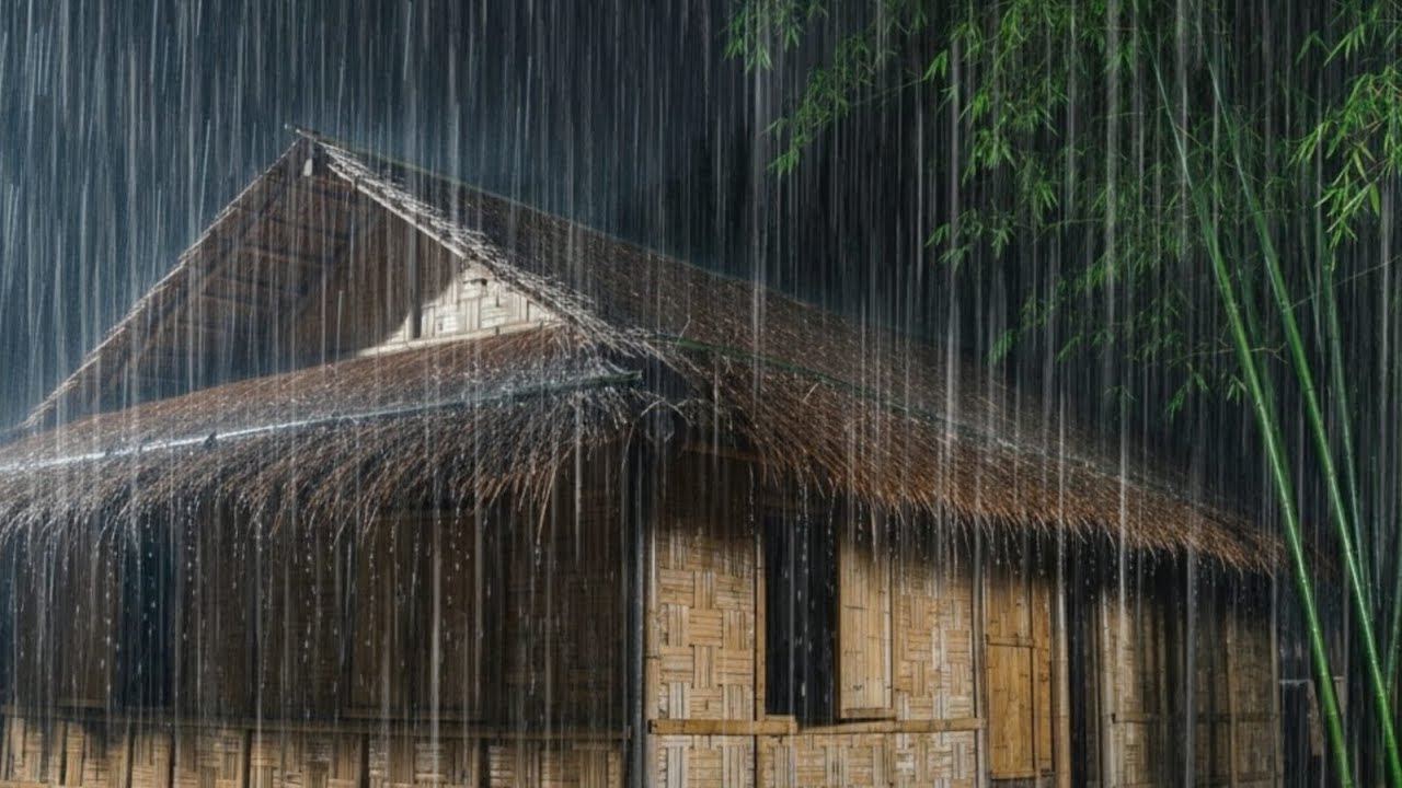 🔴 Heavy Night Rain Beside a Bamboo House 🌧️ Extremely Heavy Rain Sounds for Deep Sleep