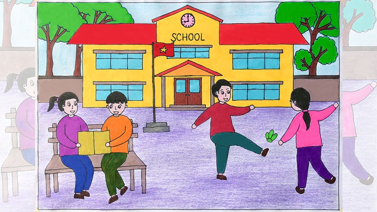 Vẽ tranh ngôi trường hạnh phúc | Vẽ ngôi trường hạnh phúc | Vẽ trường học hạnh phúc