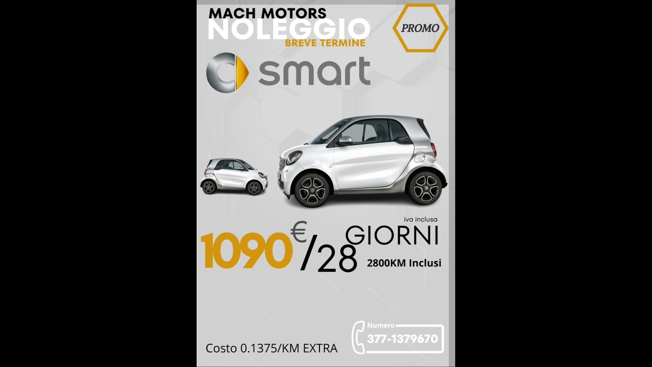 TARIFFA NOLEGGIO BRESCIA SMART 1090&euro; 28 GIORNI 2800KM INCLUSI