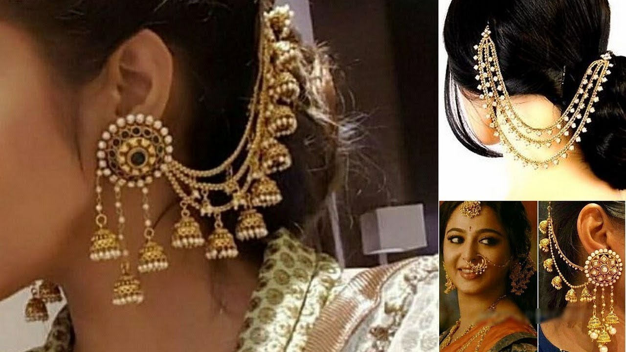 Latest  Side Ear Chains And  Champaswaralu Designs / Long  Hair Chain Earrings For Indian Outfit