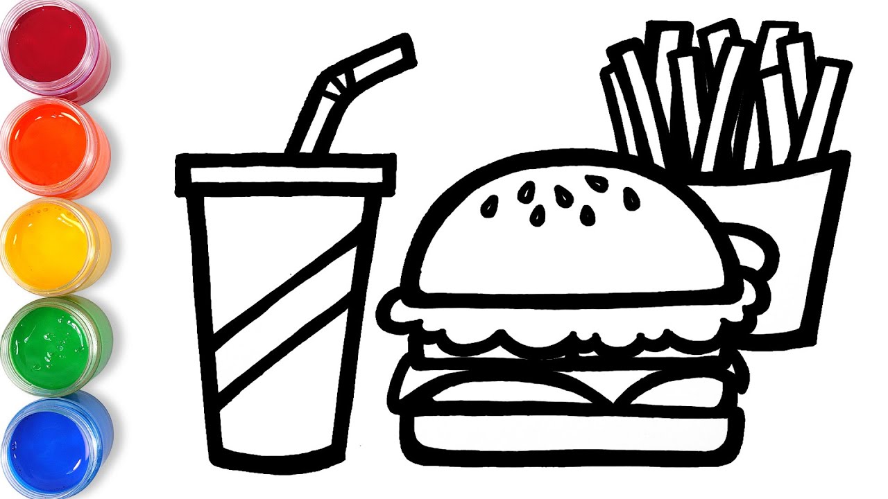 Let's learn to glitter Burger meal drawing and coloring for kids | TOBiART