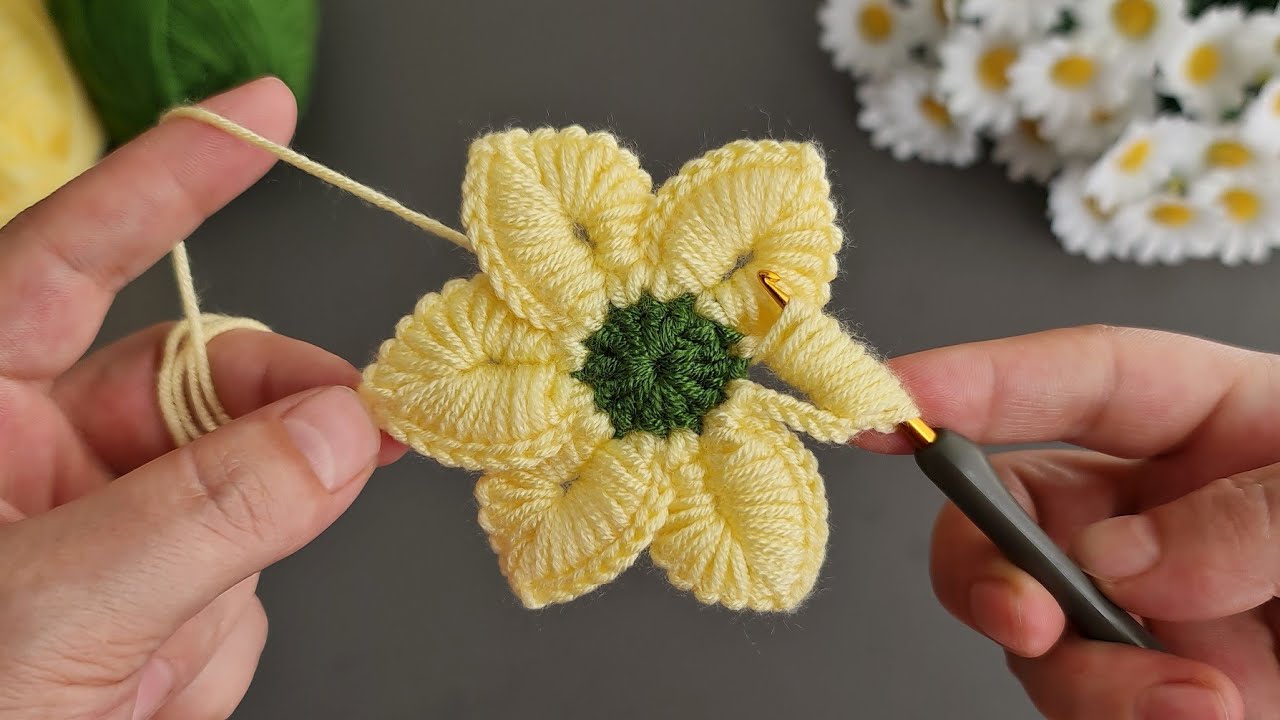 3D Super!. Crochet Flower 🌺 Very easy crochet rose flower making for beginners. Tunisian Crochet