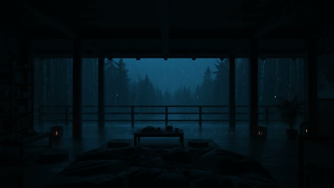 🌧 Heavy Rain on the Forest Terrace 🌧 | Dark Zen Room Ambience for Deep Sleep ( No Ads )