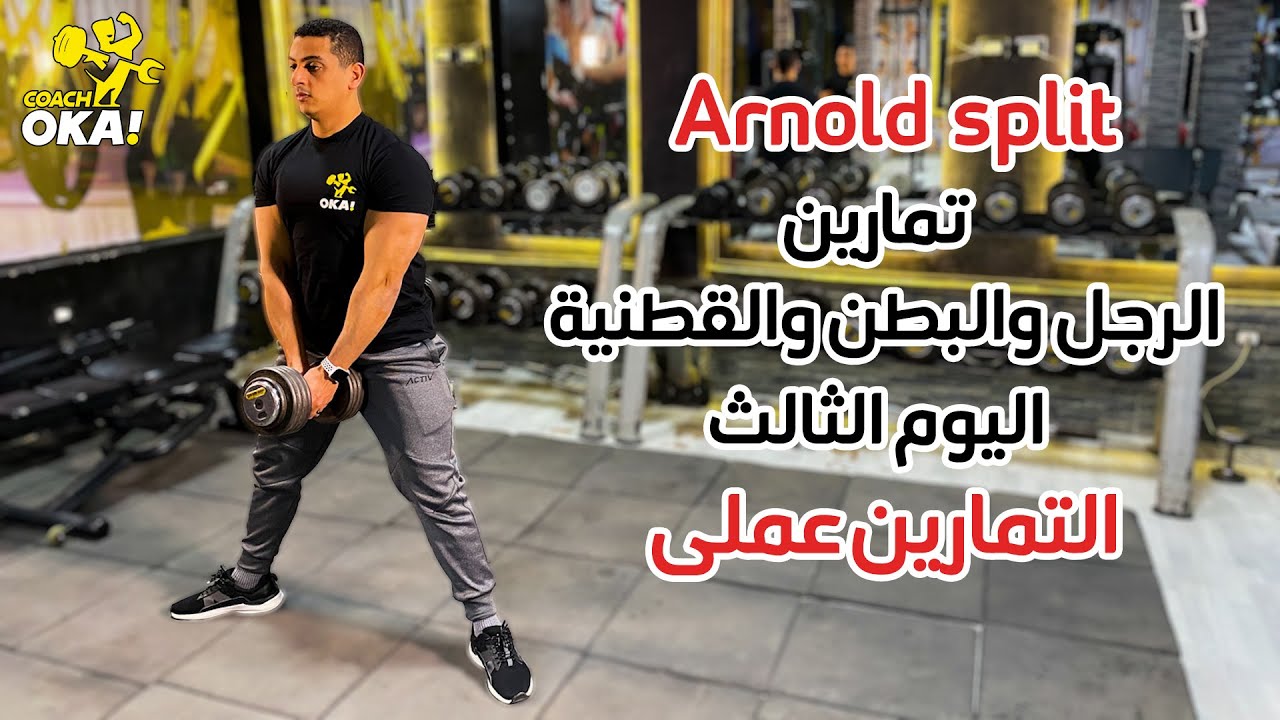 Arnold split | تمارين الرجل والبطن والقطنية | اليوم الثالث | التمارين عملى