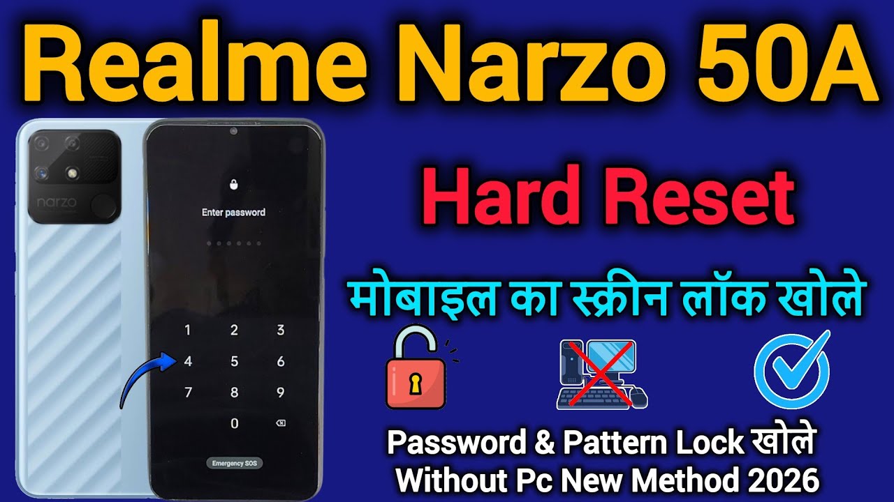 Realme Narzo 50A || Hard Reset || Mobile Screen Lock || Password Pattern Lock Unlock || Without Pc.
