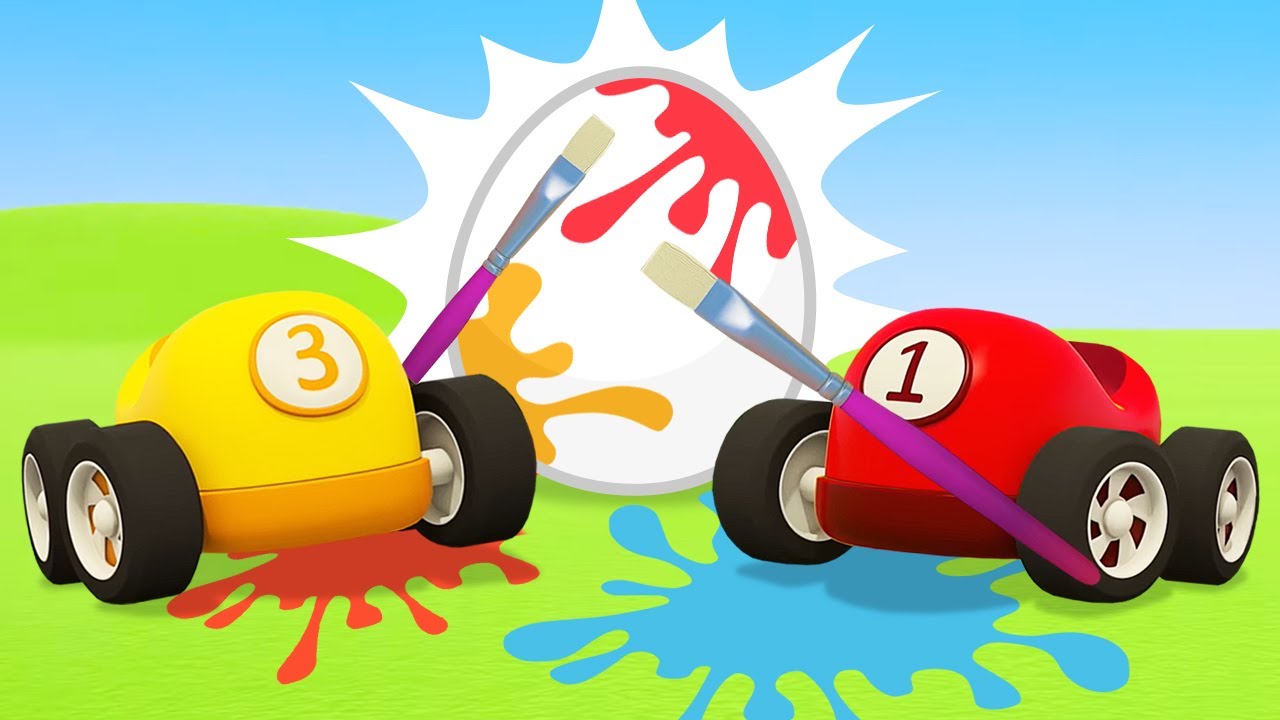 Where are the eggs? The racing cars seaching the eggs from the pickup truck and color them.