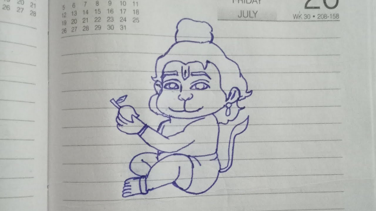Cute Hanuman Ji drawing with mango